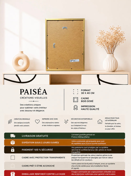 Cadre décoratif floral doré – Élégance naturelle – 30 × 40 cm