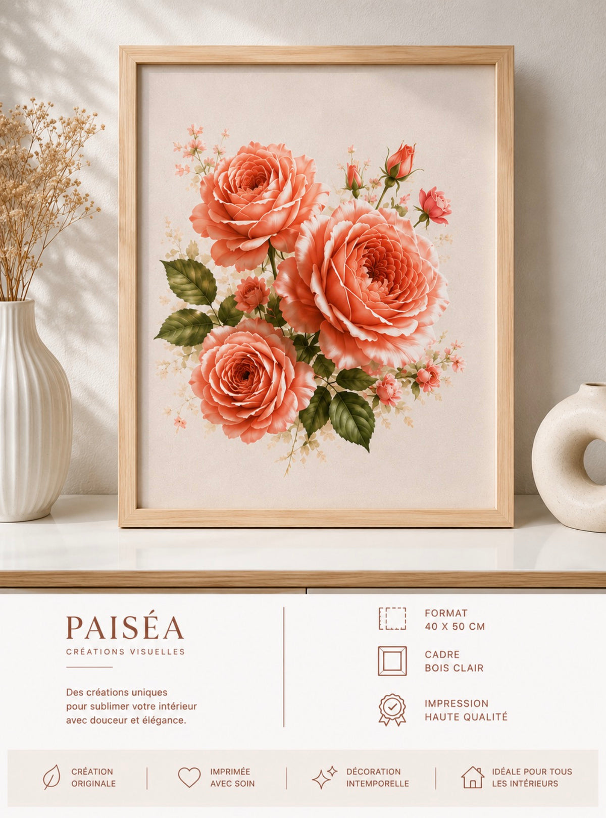 Cadre décoratif Roses – 40 × 50 c